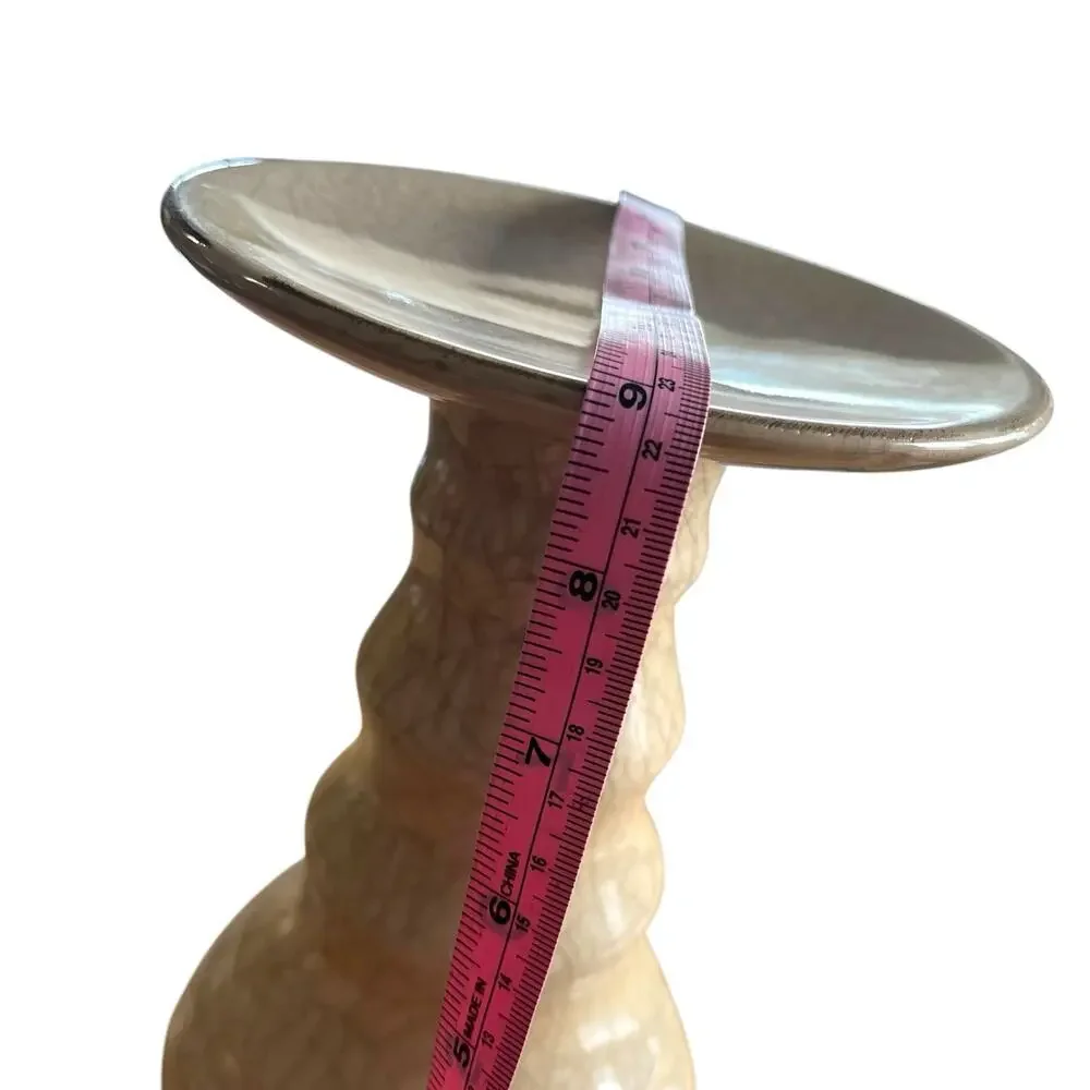 Ceramic Pillar Candle Holder Base Stand Pedestal Crackle Glaze Tan Retro Chic
